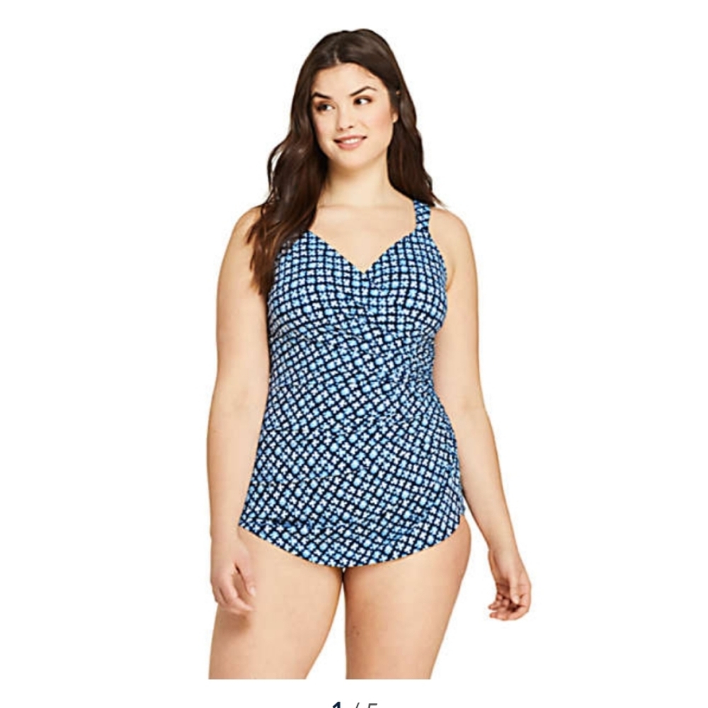 LANDS END S V-Neck Tummy Control swimsuit